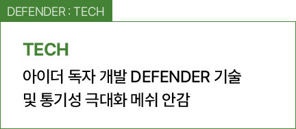 DEFENDER : TECH / 아이더 독자 개발 DEFENDER 기술 및 통기성 극대화 메쉬 안감